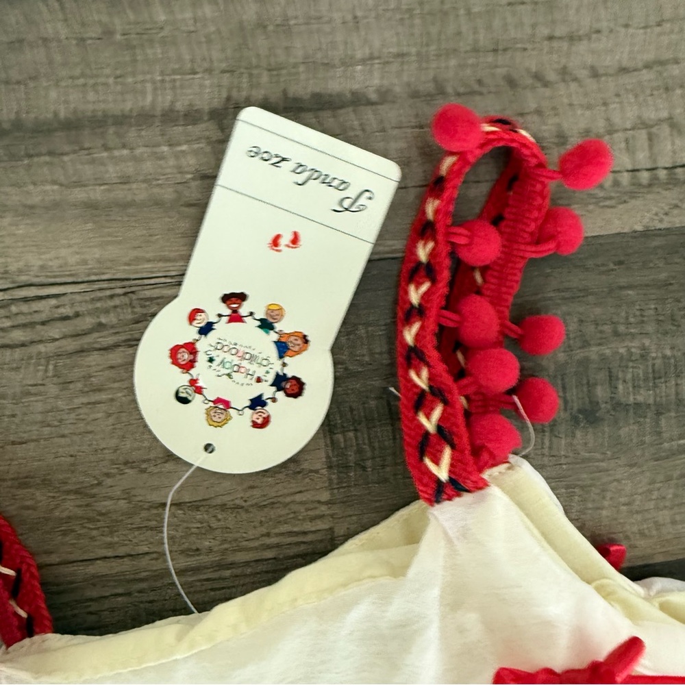 Adorable Cream and Red Kids Dress - Picture 3 of 11